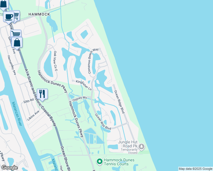 map of restaurants, bars, coffee shops, grocery stores, and more near 556 Cinnamon Beach Lane in Palm Coast
