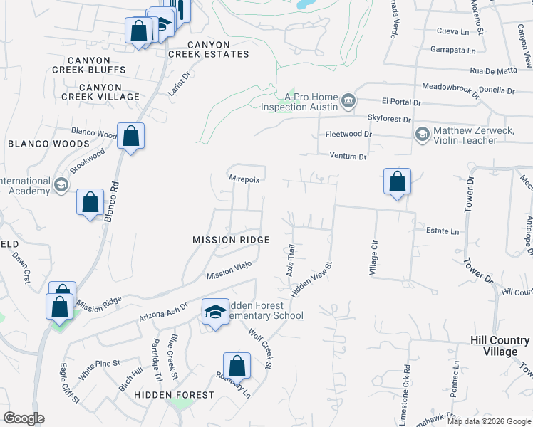map of restaurants, bars, coffee shops, grocery stores, and more near 16114 Santa Cathrena in San Antonio