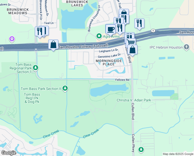 map of restaurants, bars, coffee shops, grocery stores, and more near 4014 Almond Lake Drive in Houston