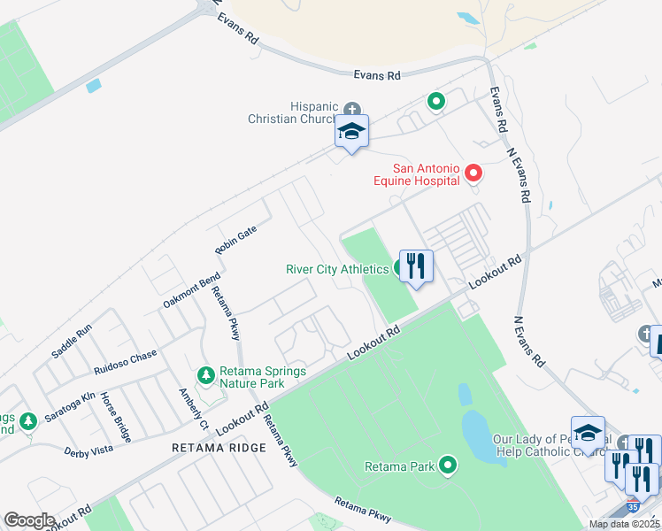 map of restaurants, bars, coffee shops, grocery stores, and more near 16817 Showdown Path in Selma