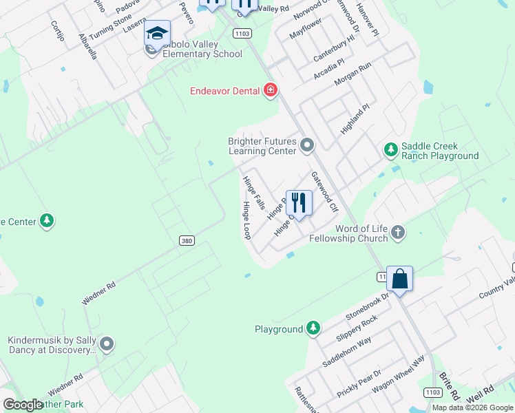 map of restaurants, bars, coffee shops, grocery stores, and more near 516 Hinge Loop in Cibolo