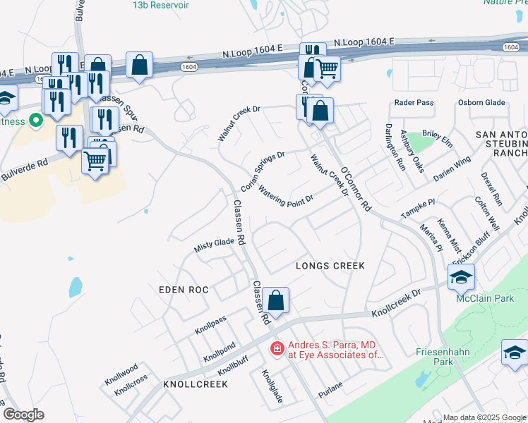map of restaurants, bars, coffee shops, grocery stores, and more near 15911 Pecan Pass in San Antonio