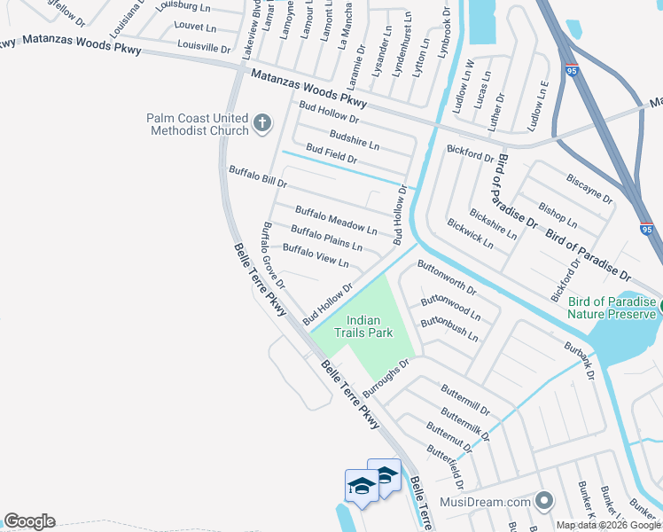 map of restaurants, bars, coffee shops, grocery stores, and more near 11 Buffalo View Lane in Palm Coast