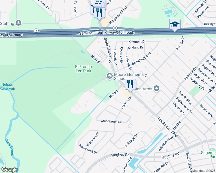 map of restaurants, bars, coffee shops, grocery stores, and more near 8880 Southbluff Boulevard in Pearland