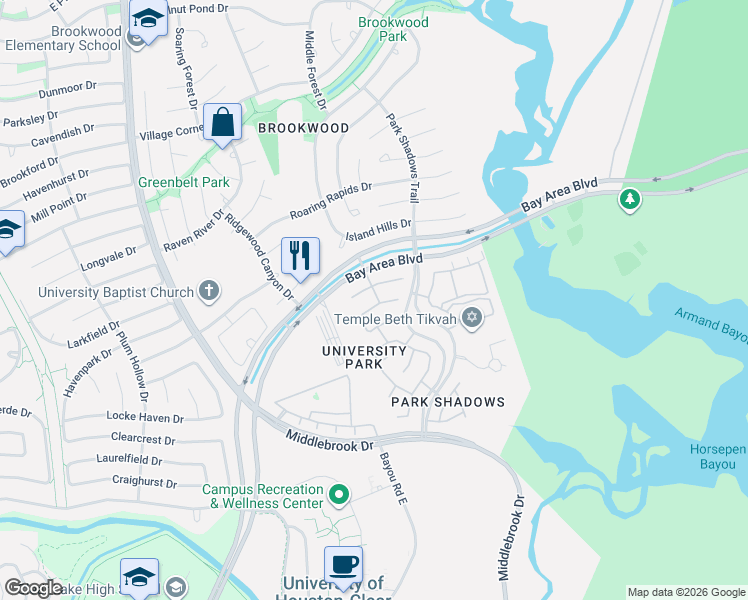 map of restaurants, bars, coffee shops, grocery stores, and more near 3902 Princeton Park Court in Houston