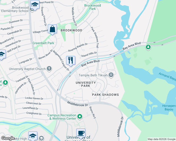map of restaurants, bars, coffee shops, grocery stores, and more near 3902 Princeton Park Court in Houston