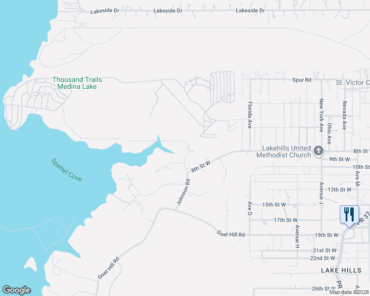 map of restaurants, bars, coffee shops, grocery stores, and more near 403 Johnson Road in Lakehills
