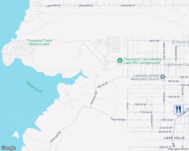 map of restaurants, bars, coffee shops, grocery stores, and more near 403 Johnson Road in Lakehills