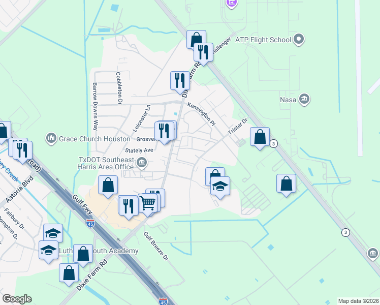 map of restaurants, bars, coffee shops, grocery stores, and more near 725 Farm to Market Road 1959 in Houston