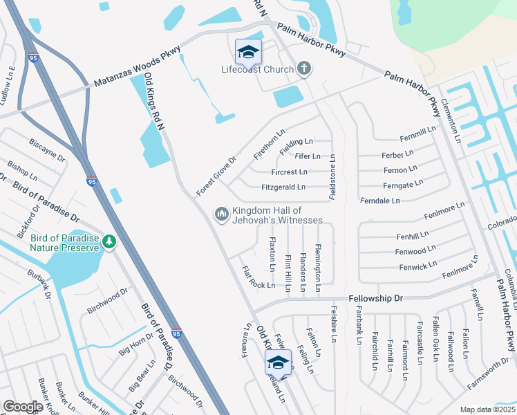 map of restaurants, bars, coffee shops, grocery stores, and more near 87 Fieldstone Lane in Palm Coast