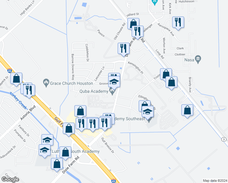 map of restaurants, bars, coffee shops, grocery stores, and more near 13918 Stately Avenue in Houston