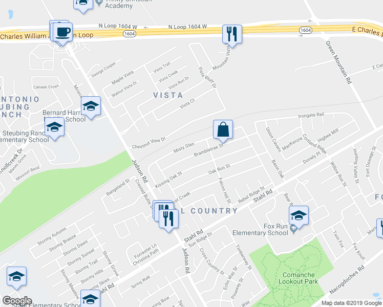 map of restaurants, bars, coffee shops, grocery stores, and more near 5826 Brambletree Street in San Antonio