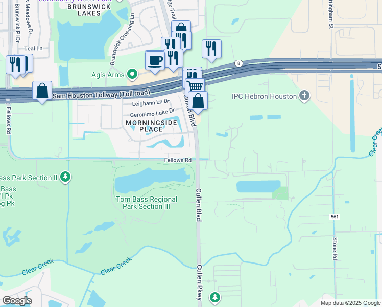 map of restaurants, bars, coffee shops, grocery stores, and more near 14770 Cullen Boulevard in Houston