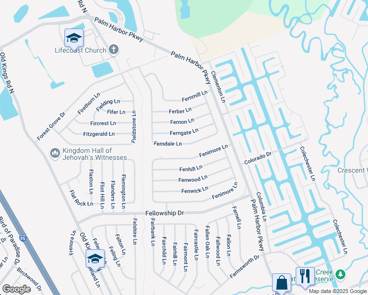 map of restaurants, bars, coffee shops, grocery stores, and more near 78 Ferndale Lane in Palm Coast