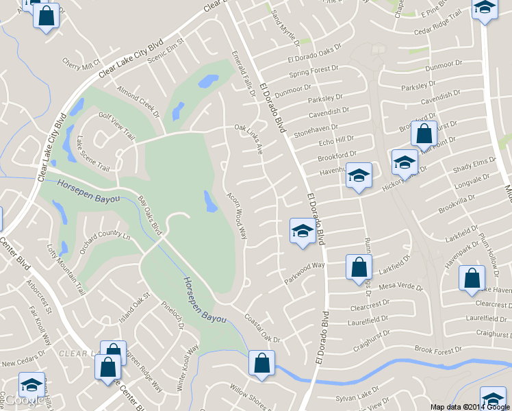 map of restaurants, bars, coffee shops, grocery stores, and more near 15407 Rocky Oak Court in Houston