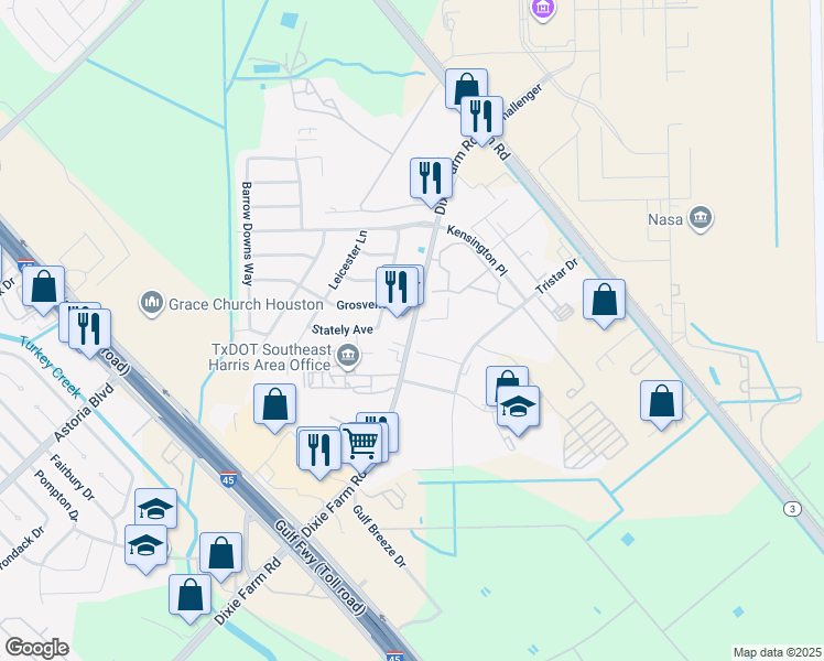 map of restaurants, bars, coffee shops, grocery stores, and more near 640 Farm to Market Road 1959 in Houston