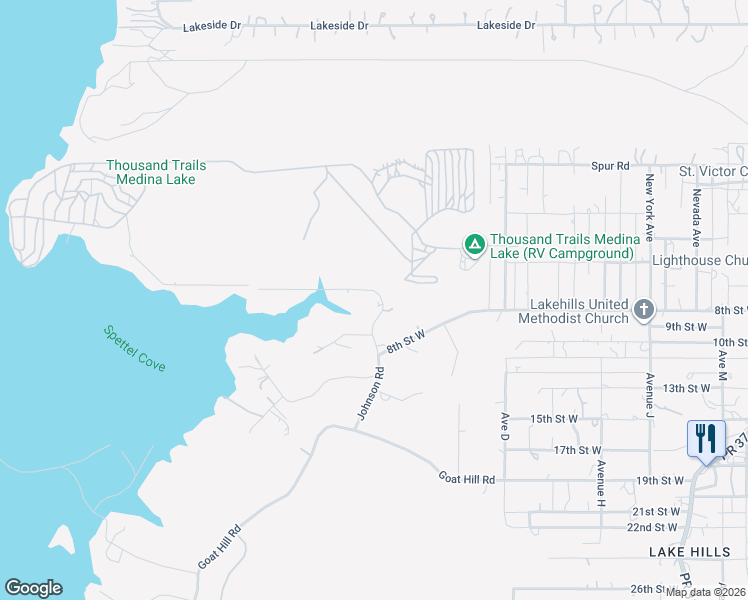 map of restaurants, bars, coffee shops, grocery stores, and more near 403 Johnson Road in Lakehills