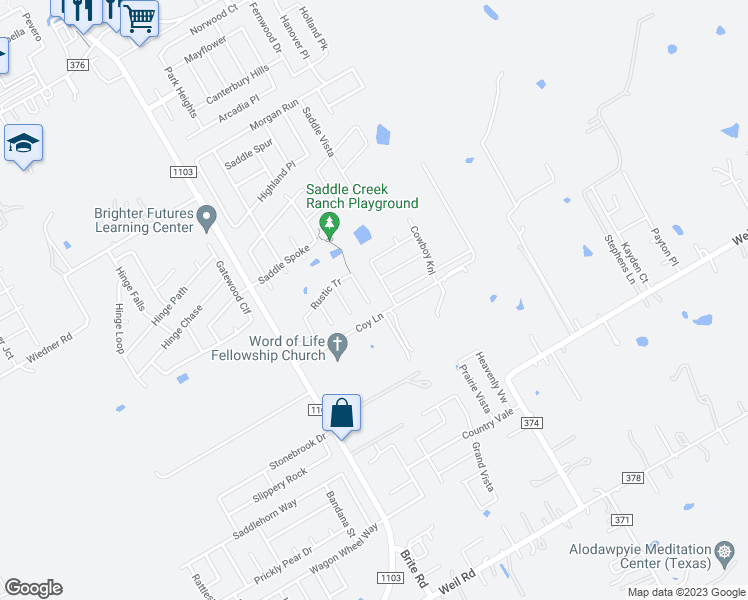 map of restaurants, bars, coffee shops, grocery stores, and more near 132 Sleepy Trail in Cibolo