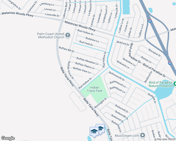map of restaurants, bars, coffee shops, grocery stores, and more near 11 Buffalo View Lane in Palm Coast