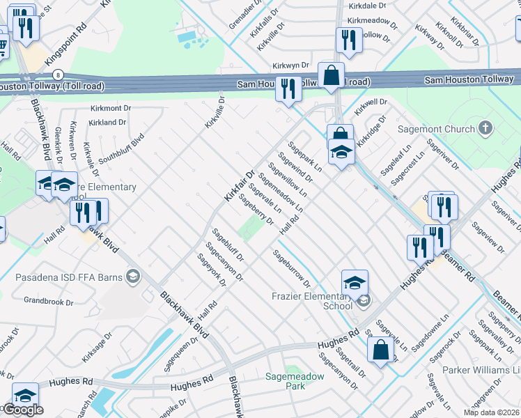 map of restaurants, bars, coffee shops, grocery stores, and more near 10707 Sageberry Drive in Houston