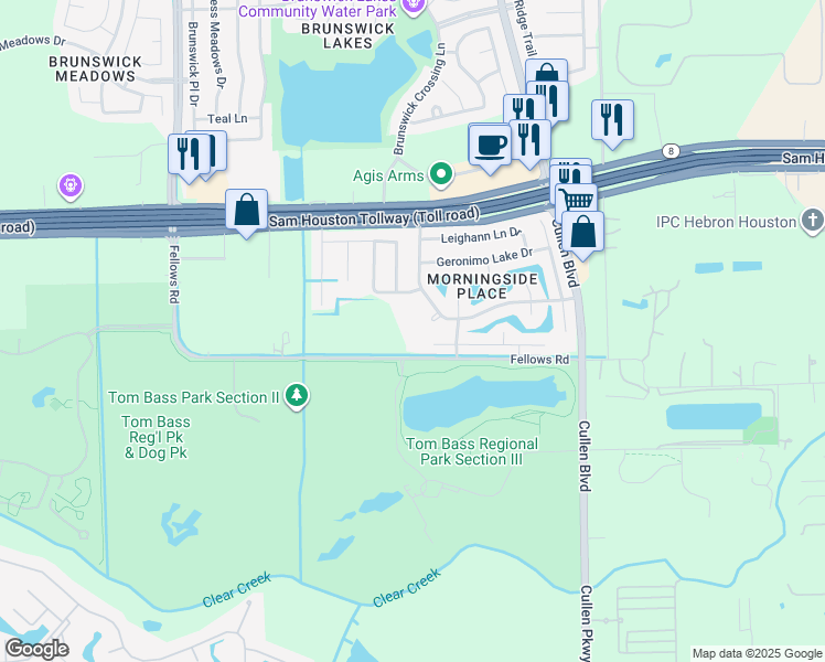 map of restaurants, bars, coffee shops, grocery stores, and more near 4014 Almond Lake Drive in Houston