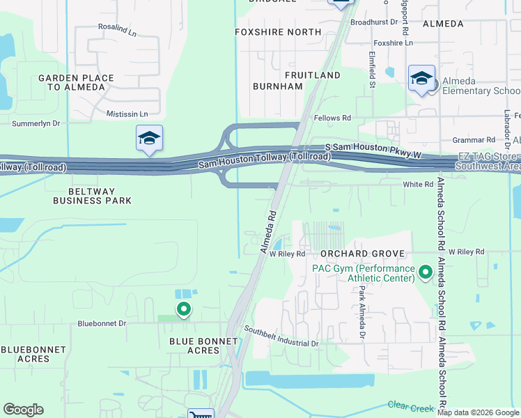map of restaurants, bars, coffee shops, grocery stores, and more near 14556 Almeda Road in Houston
