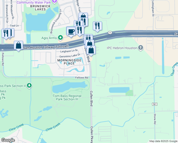 map of restaurants, bars, coffee shops, grocery stores, and more near 14770 Cullen Boulevard in Houston