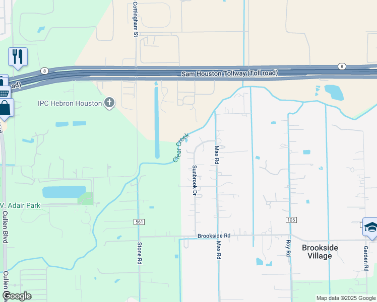 map of restaurants, bars, coffee shops, grocery stores, and more near 12502 Sunbrook Drive in Pearland