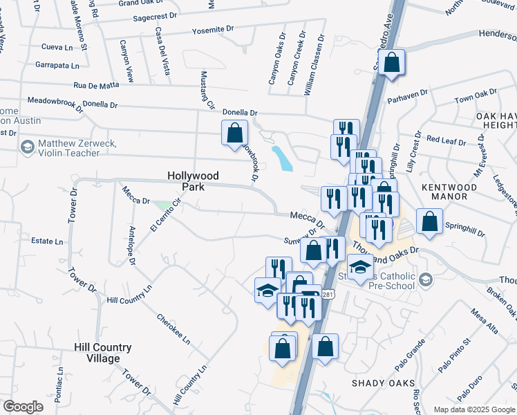 map of restaurants, bars, coffee shops, grocery stores, and more near 104 Sequoia in San Antonio