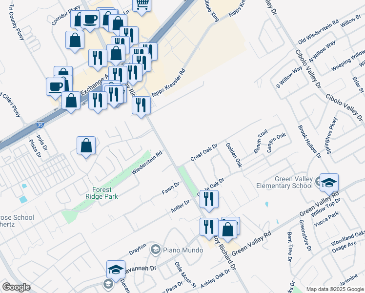 map of restaurants, bars, coffee shops, grocery stores, and more near 229 Stampede Ranch in Selma