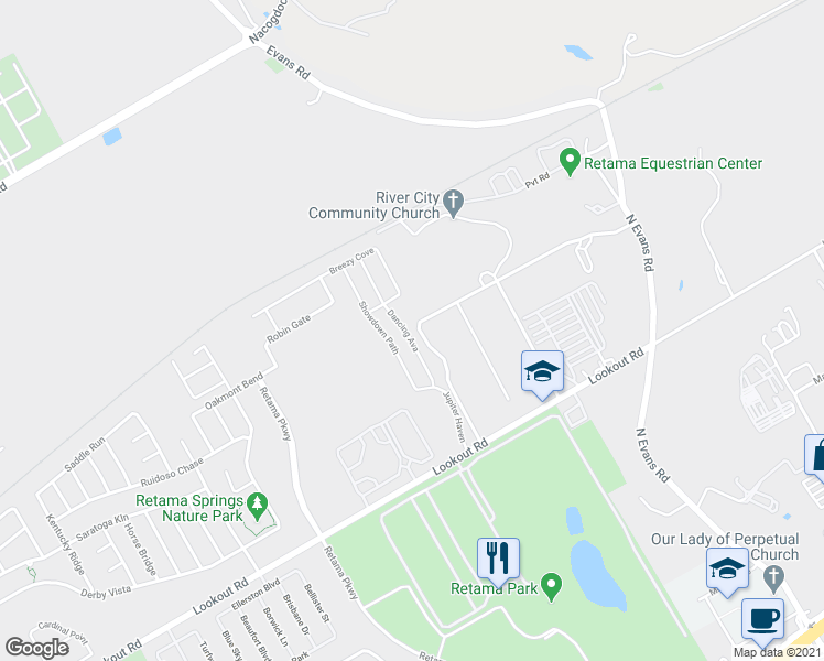 map of restaurants, bars, coffee shops, grocery stores, and more near 16840 Dancing Ava in Selma