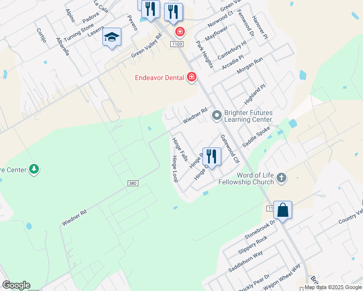 map of restaurants, bars, coffee shops, grocery stores, and more near 520 Hinge Falls in Cibolo