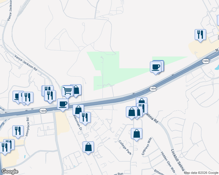 map of restaurants, bars, coffee shops, grocery stores, and more near 4886 North Loop 1604 East in San Antonio