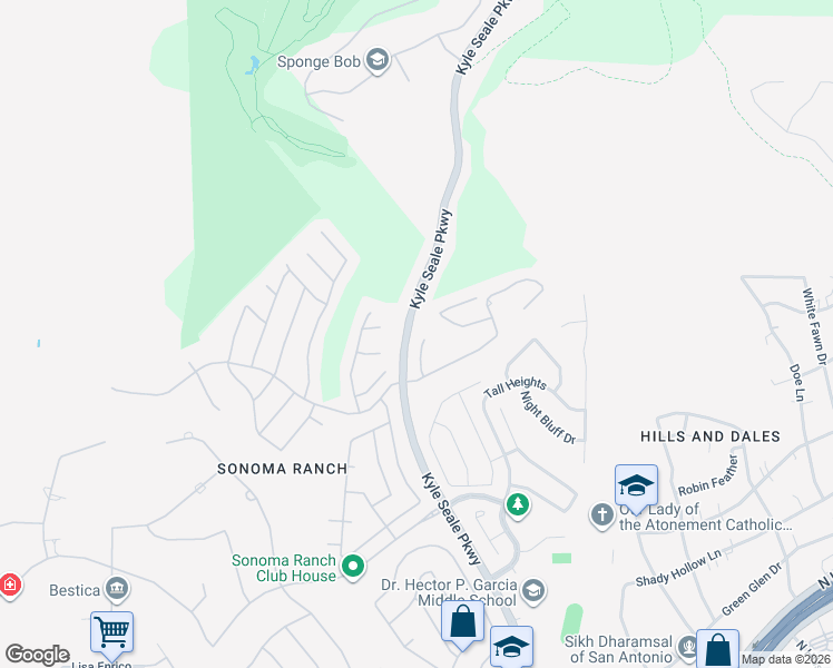 map of restaurants, bars, coffee shops, grocery stores, and more near 16035 Villa Basilica in San Antonio