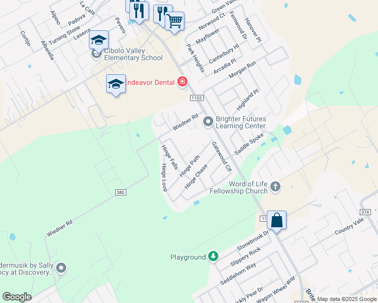 map of restaurants, bars, coffee shops, grocery stores, and more near 120 Hinge Iron in Cibolo