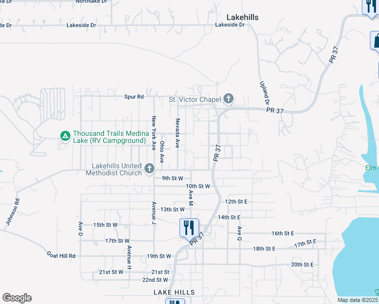 map of restaurants, bars, coffee shops, grocery stores, and more near 1109 Loti Lane in Pipe Creek