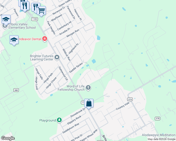 map of restaurants, bars, coffee shops, grocery stores, and more near 308 Rustic Tr in Cibolo