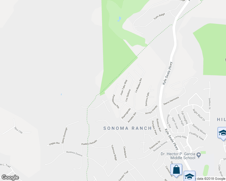 map of restaurants, bars, coffee shops, grocery stores, and more near 16103 Ponderosa Pass in Helotes