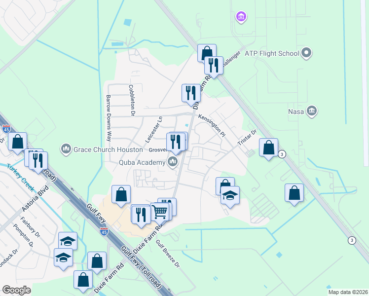 map of restaurants, bars, coffee shops, grocery stores, and more near 590 Farm to Market Road 1959 in Houston