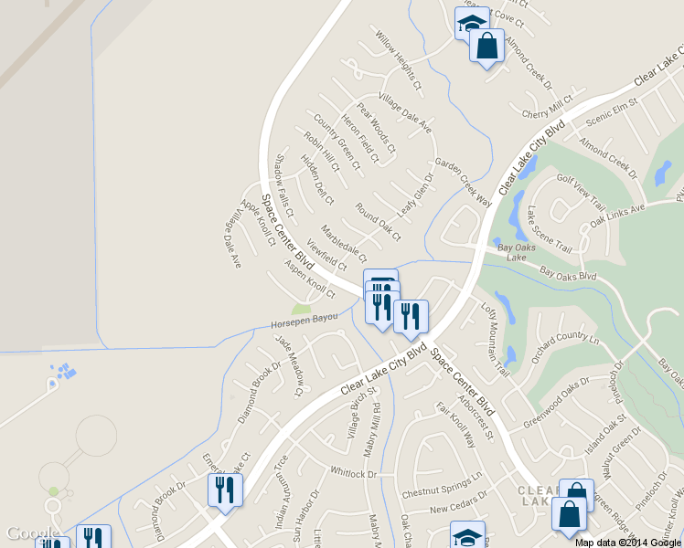 map of restaurants, bars, coffee shops, grocery stores, and more near 13902 Viewfield Court in Houston