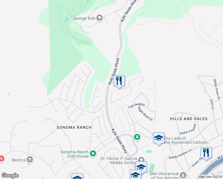 map of restaurants, bars, coffee shops, grocery stores, and more near 16035 Villa Basilica in San Antonio