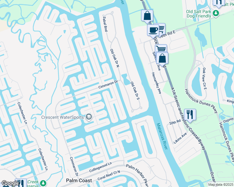 map of restaurants, bars, coffee shops, grocery stores, and more near 13 Cleveland Court in Palm Coast
