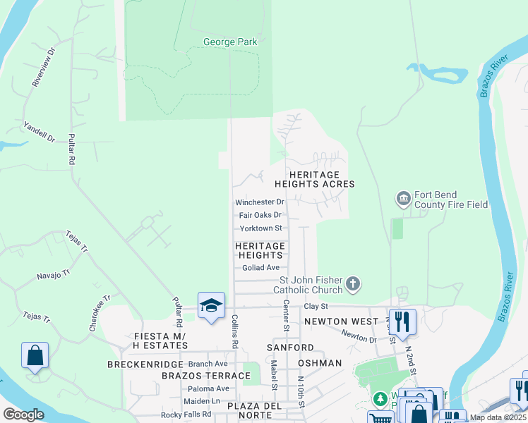 map of restaurants, bars, coffee shops, grocery stores, and more near 1112 Fair Oaks Drive in Richmond