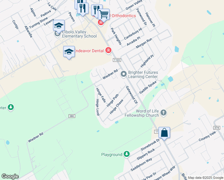 map of restaurants, bars, coffee shops, grocery stores, and more near 116 Hinge Iron in Cibolo