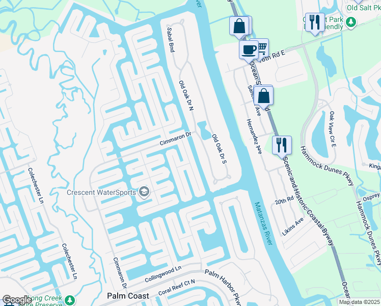 map of restaurants, bars, coffee shops, grocery stores, and more near 13 Cleveland Court in Palm Coast
