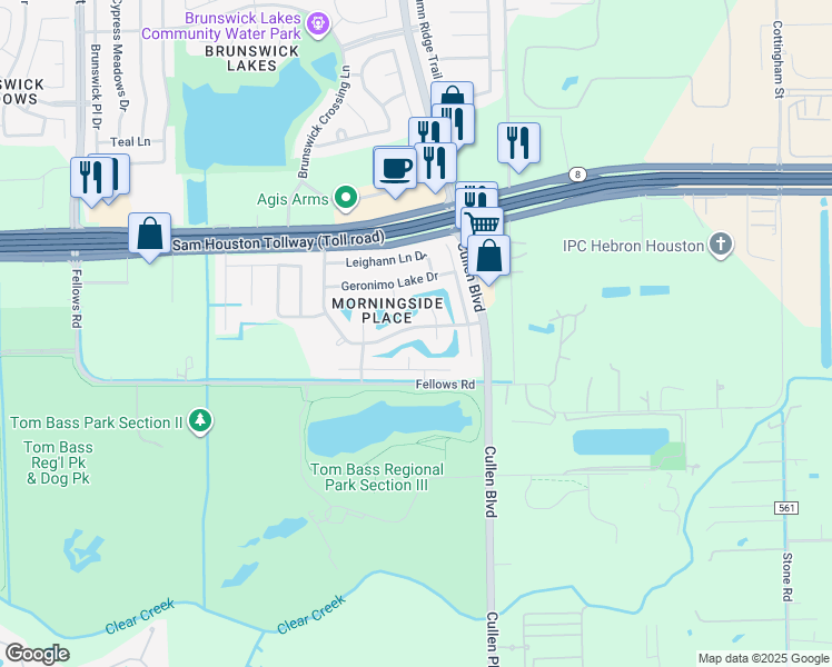 map of restaurants, bars, coffee shops, grocery stores, and more near 4162 President's Drive South in Houston