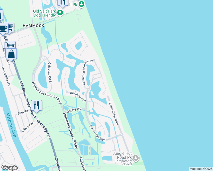 map of restaurants, bars, coffee shops, grocery stores, and more near 530 Cinnamon Beach Lane in Palm Coast