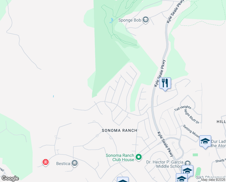 map of restaurants, bars, coffee shops, grocery stores, and more near 16111 Juan Tabo Way in Helotes