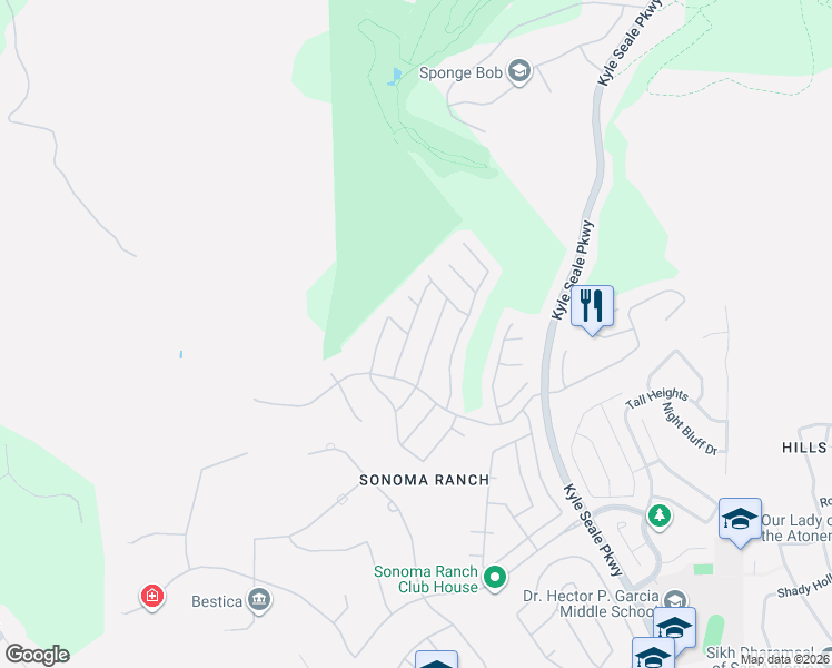 map of restaurants, bars, coffee shops, grocery stores, and more near 16202 Juan Tabo Way in Helotes