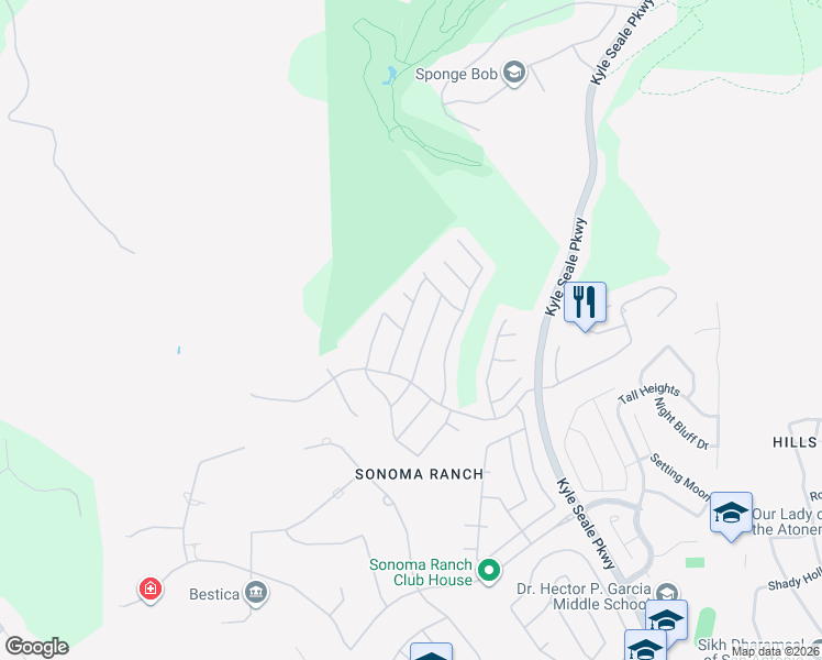 map of restaurants, bars, coffee shops, grocery stores, and more near 16111 Juan Tabo Way in Helotes